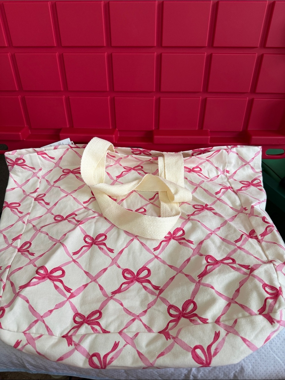 T.J.Maxx Cream Canvas Tote with Pink Bow Print - Picture 3 of 3